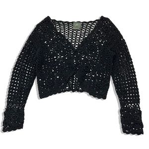 Vintage 00s Black Crochet Cropped Cardigan